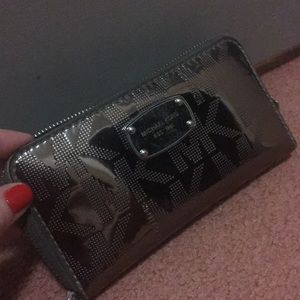 Micheal Kors Monogram Mirror Metallic Zip Wallet